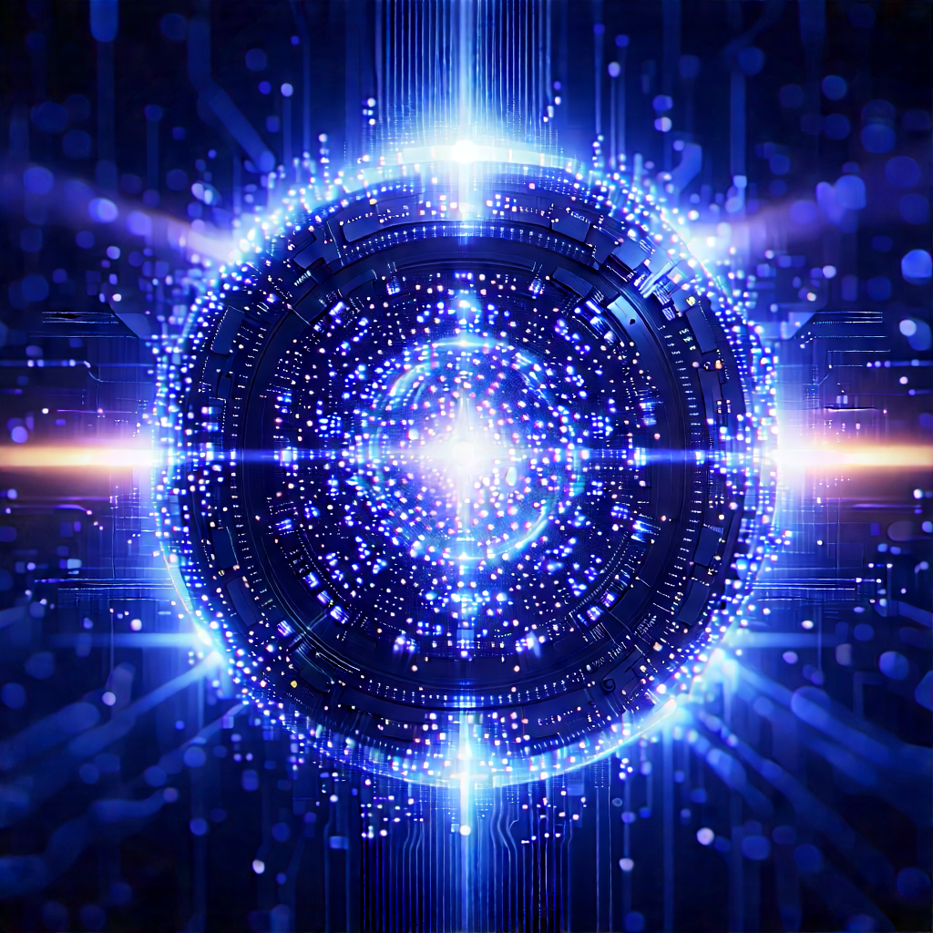 Quantum computer with blue light glow
