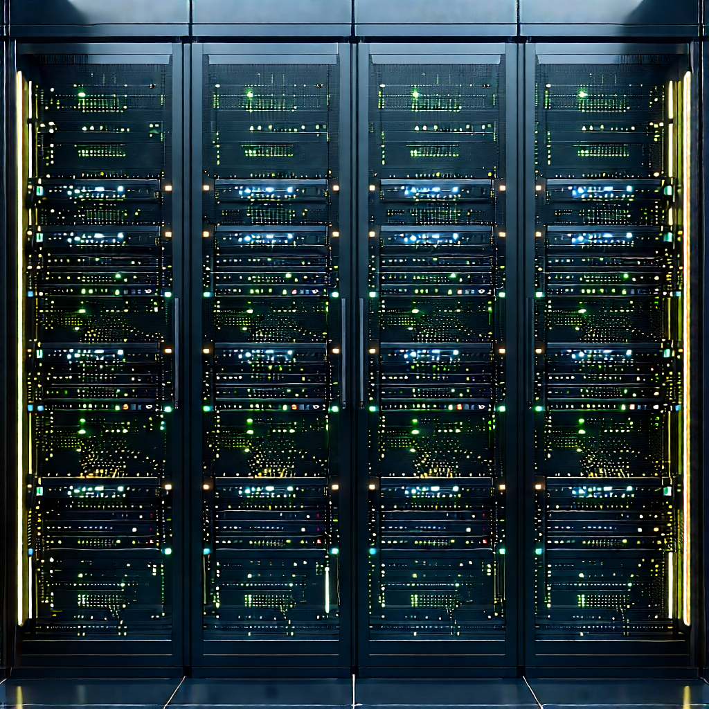 Server rack with (digital:1.12) particles