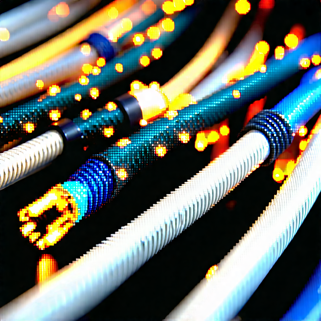 Close-up Of Fiber Optic Cables With Close-up Bunch