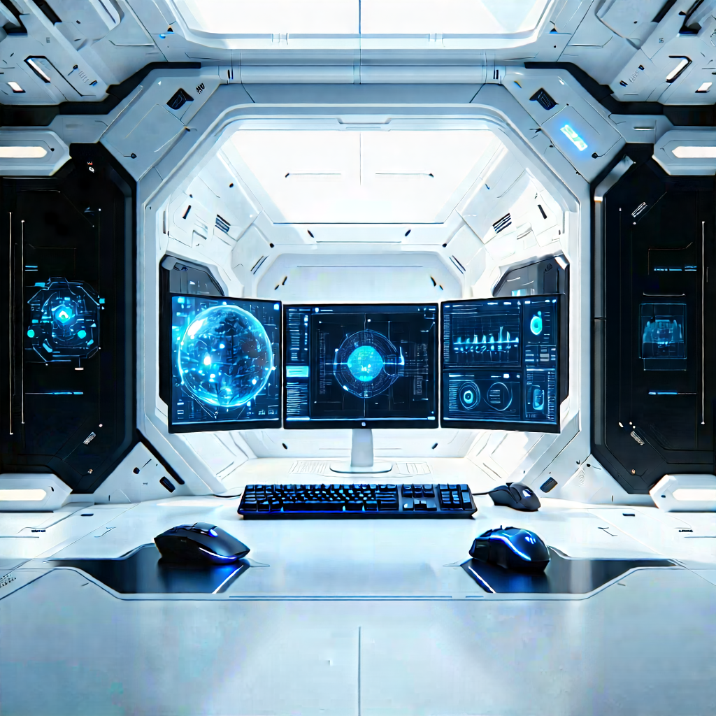 Futuristic Digital Workspace With Image, There