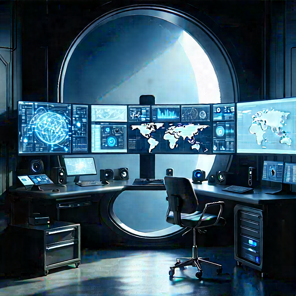 (futuristic:1.18) (digital:1.39) Workspace With Image, There