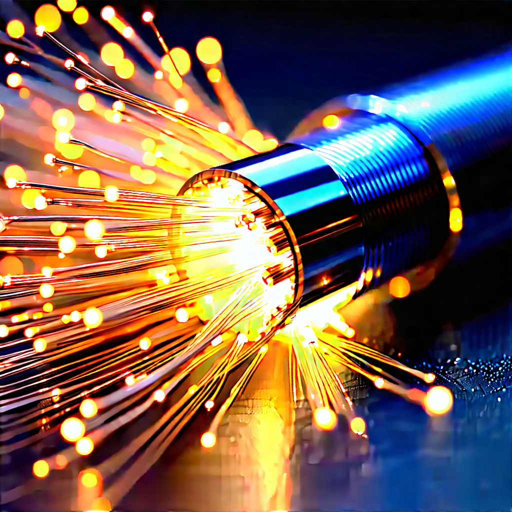 Close-up Of Fiber Optic Cables With Close-up Blue