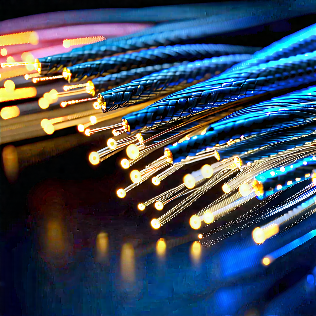 Close-up Of Fiber Optic Cables With Close-up Bundle