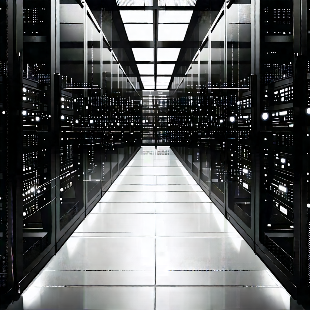 Server rack with (digital:1.28) particles