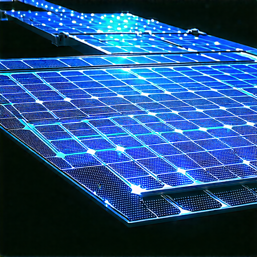 Solar panel with blue light (glow:1.49)