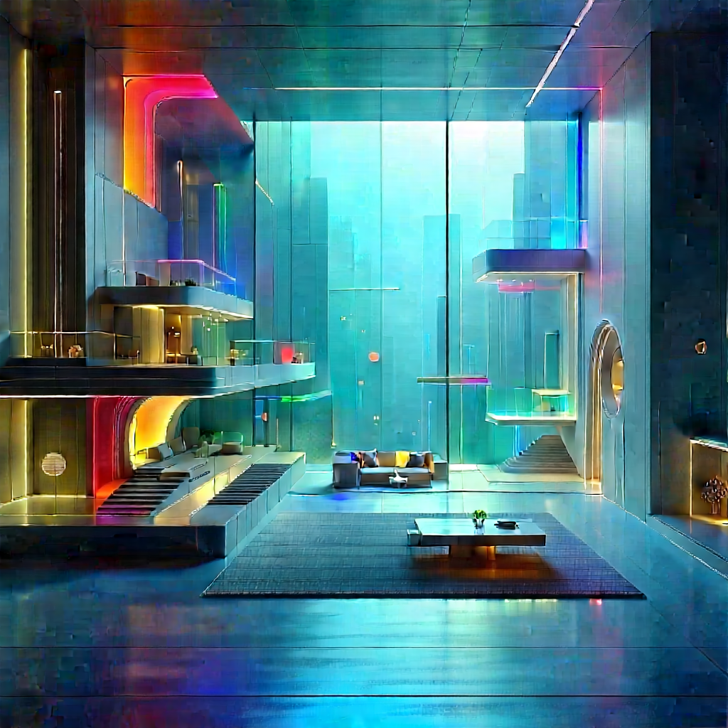 (futuristic:1.2) Smart Home With Futuristic Cityscape