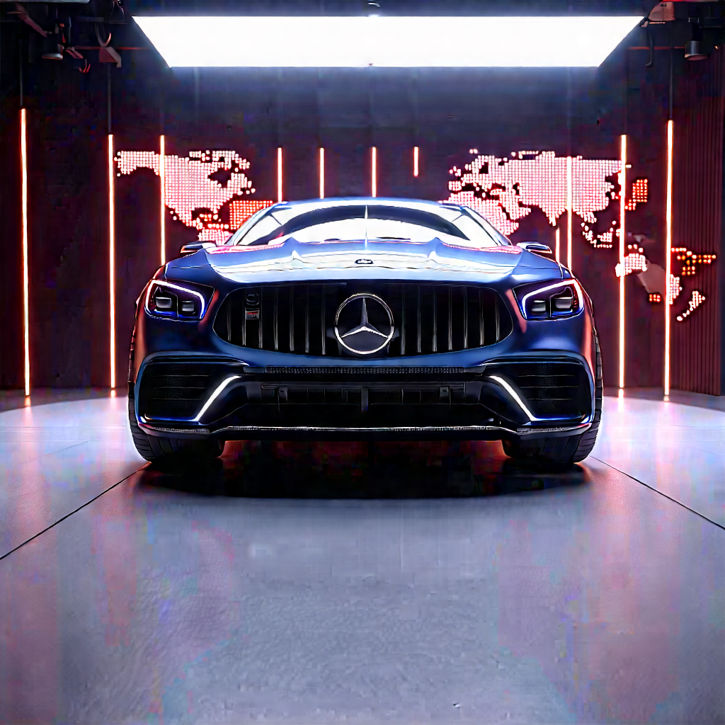 Automotive Technology In Tech Office With Blue Mercedes