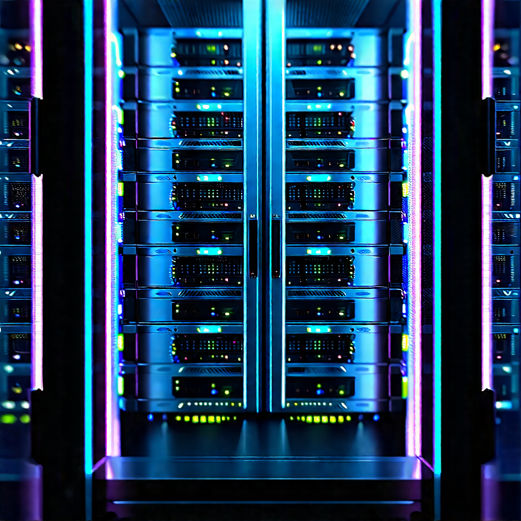 Server rack with neon accents