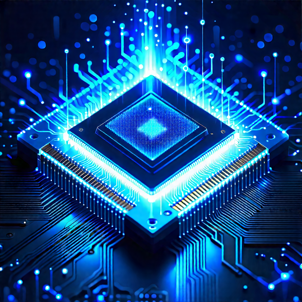 Microchip with blue light glow