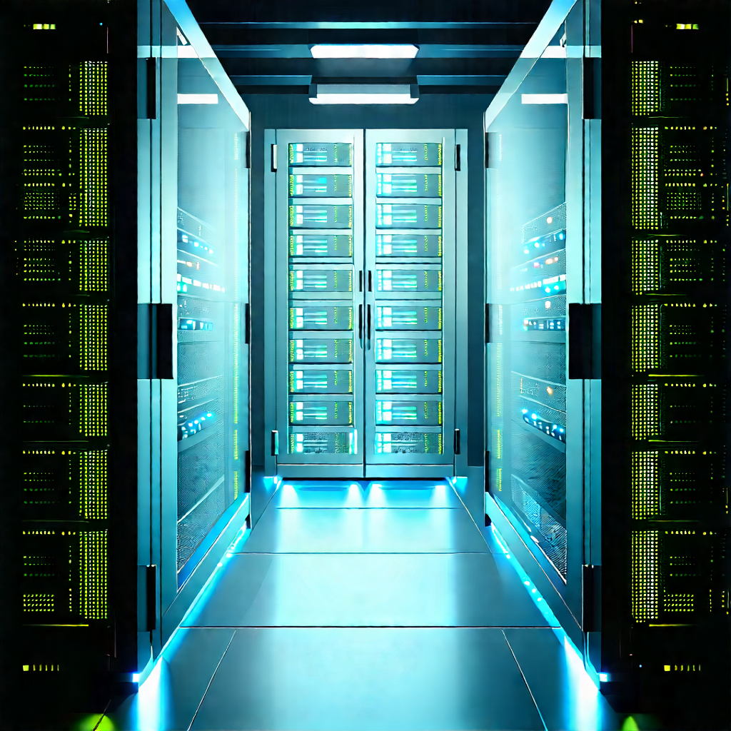 Server rack with blue light (glow:1.36)