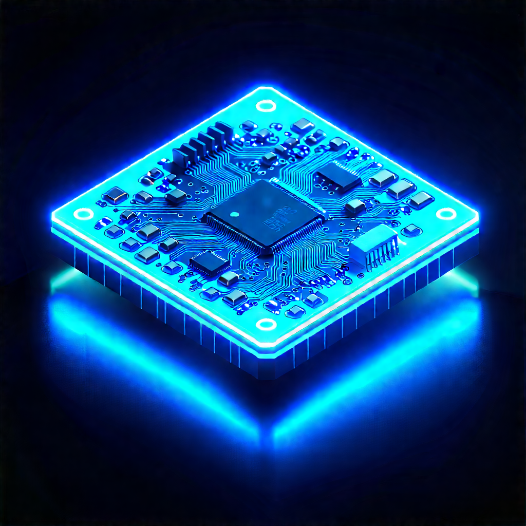 Circuit board with blue light glow