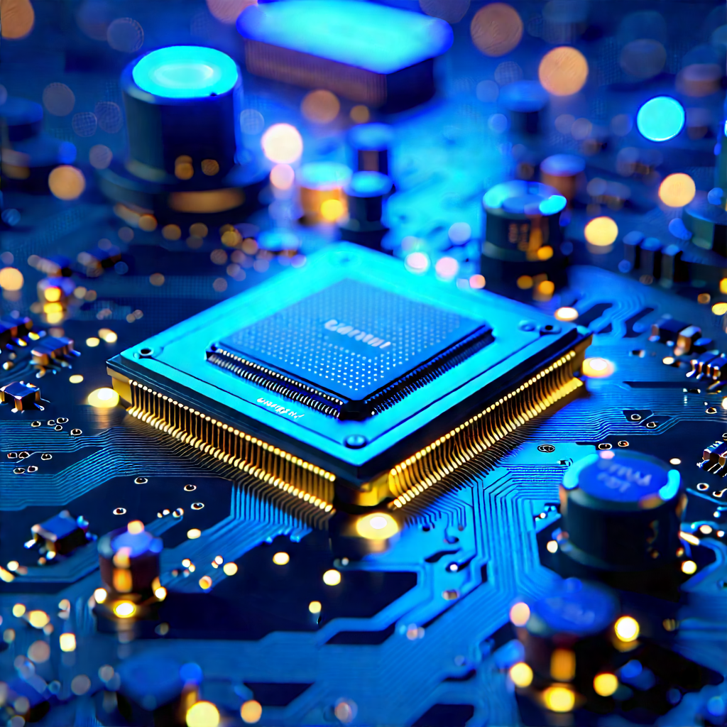 Circuit board with blue light glow