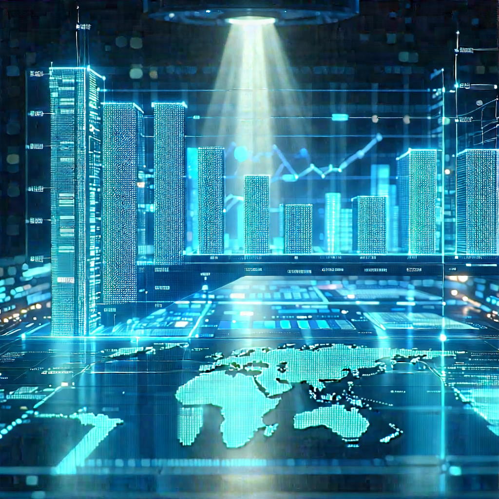 Financial Technology In Research Center With Large, Three-dimensional