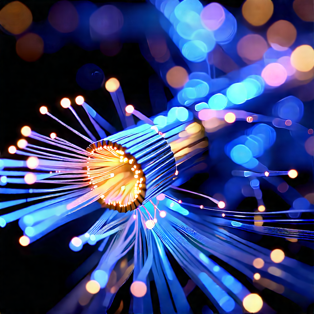 Close-up Of Fiber Optic Cables With Close-up Blue