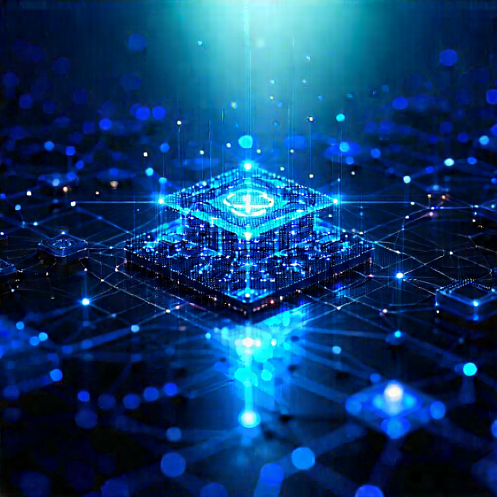 Blockchain Network Visualization With Blue Background