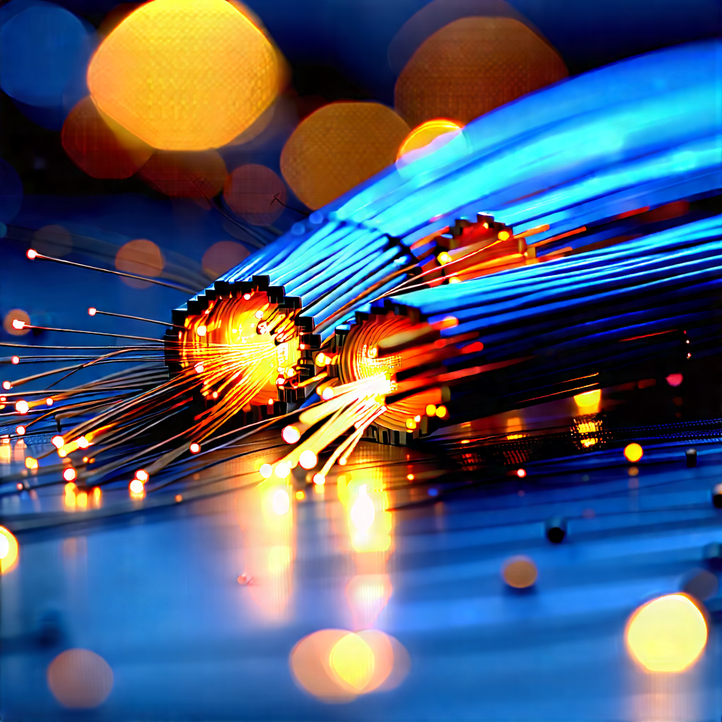 Close-up Of Fiber Optic Cables With Close-up Blue