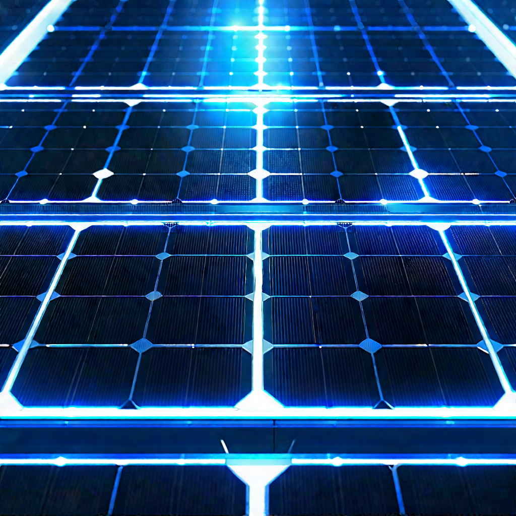 Solar panel with blue light glow