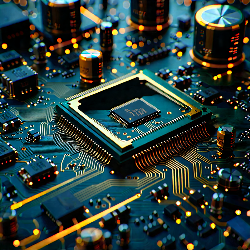 Close-up Of Electronic Circuit With Close-up Computer