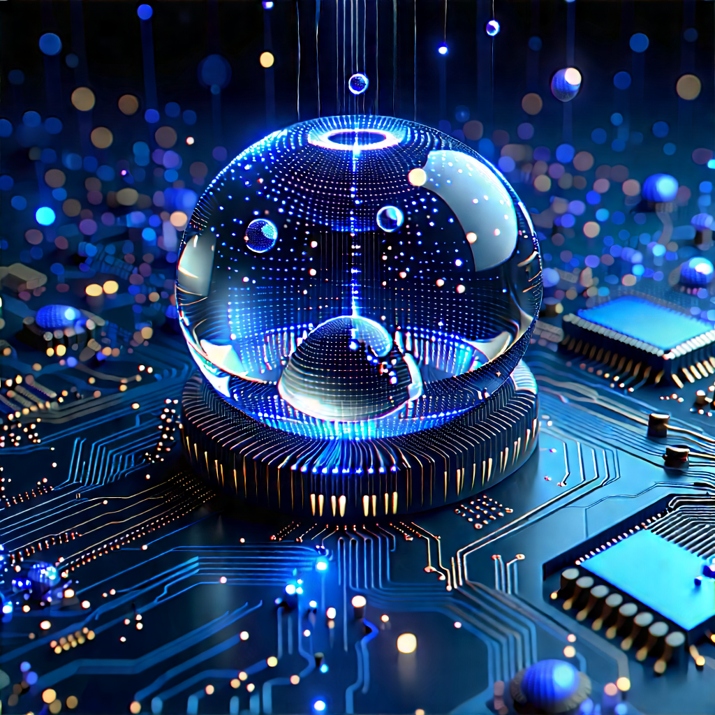 Quantum Computer With Digital Particles With Image, There