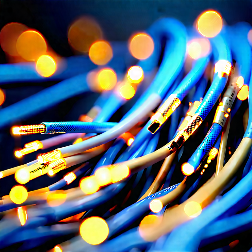 Close-up Of Fiber Optic Cables With Close-up Blue