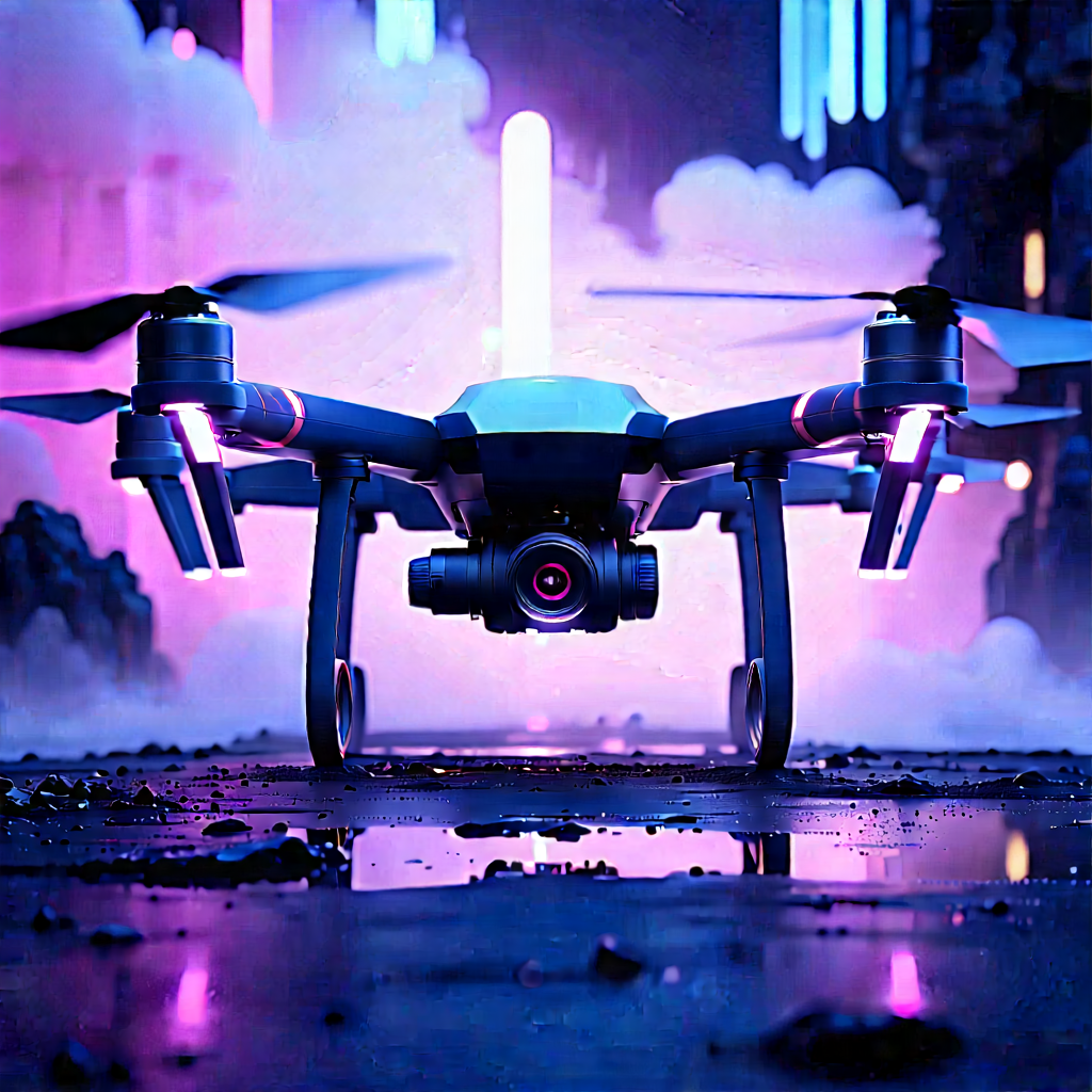 Drone With Glowing Screen With Drone Flying