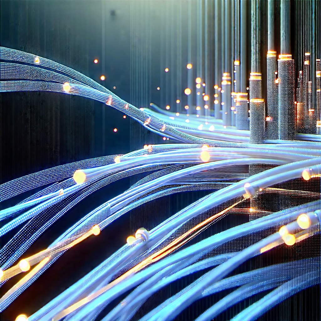 Close-up of fiber optic cables