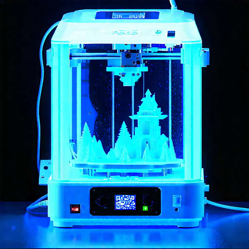 3d Printer With Blue Light Glow With Blue Printer