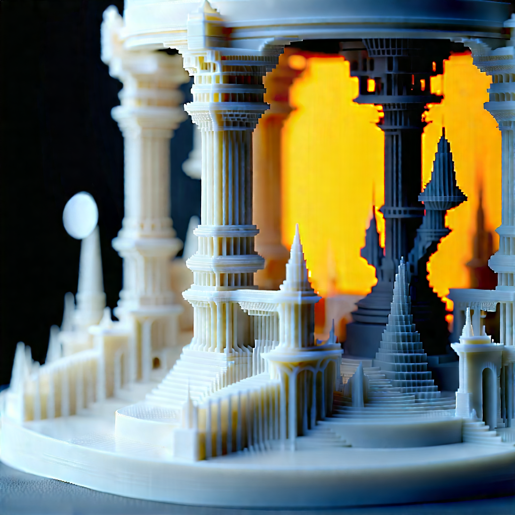 3d Printer With Data Streams With Model Castle