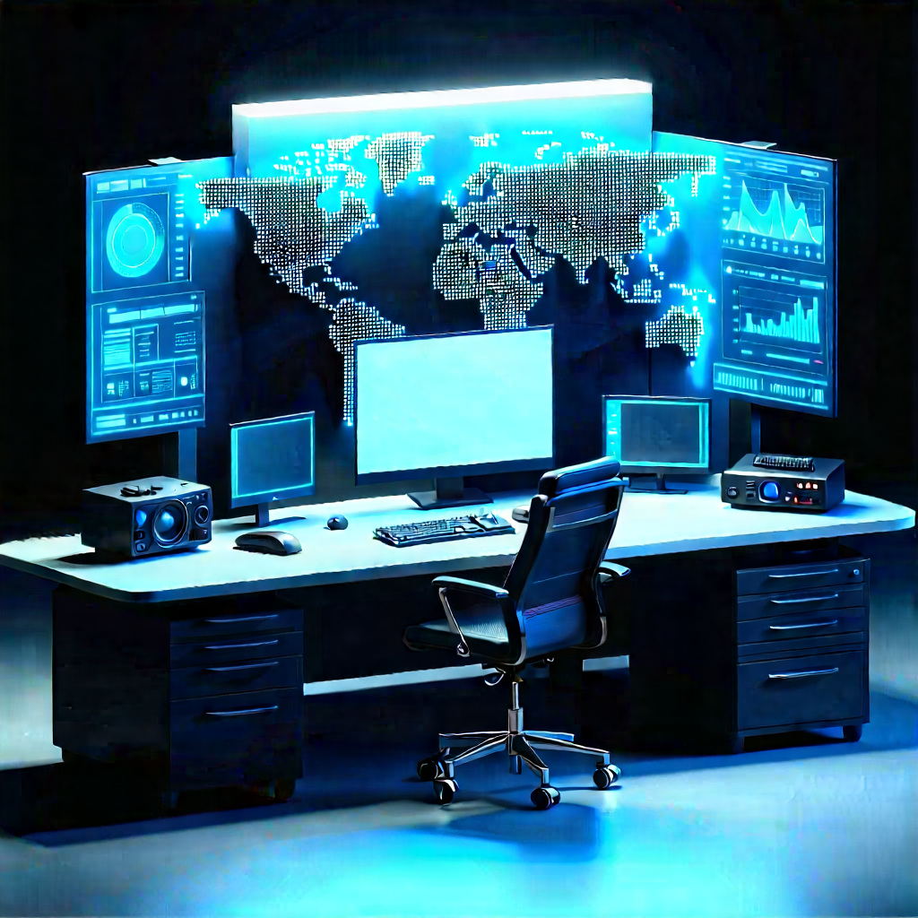 Entertainment Technology In Tech Office With Large Computer