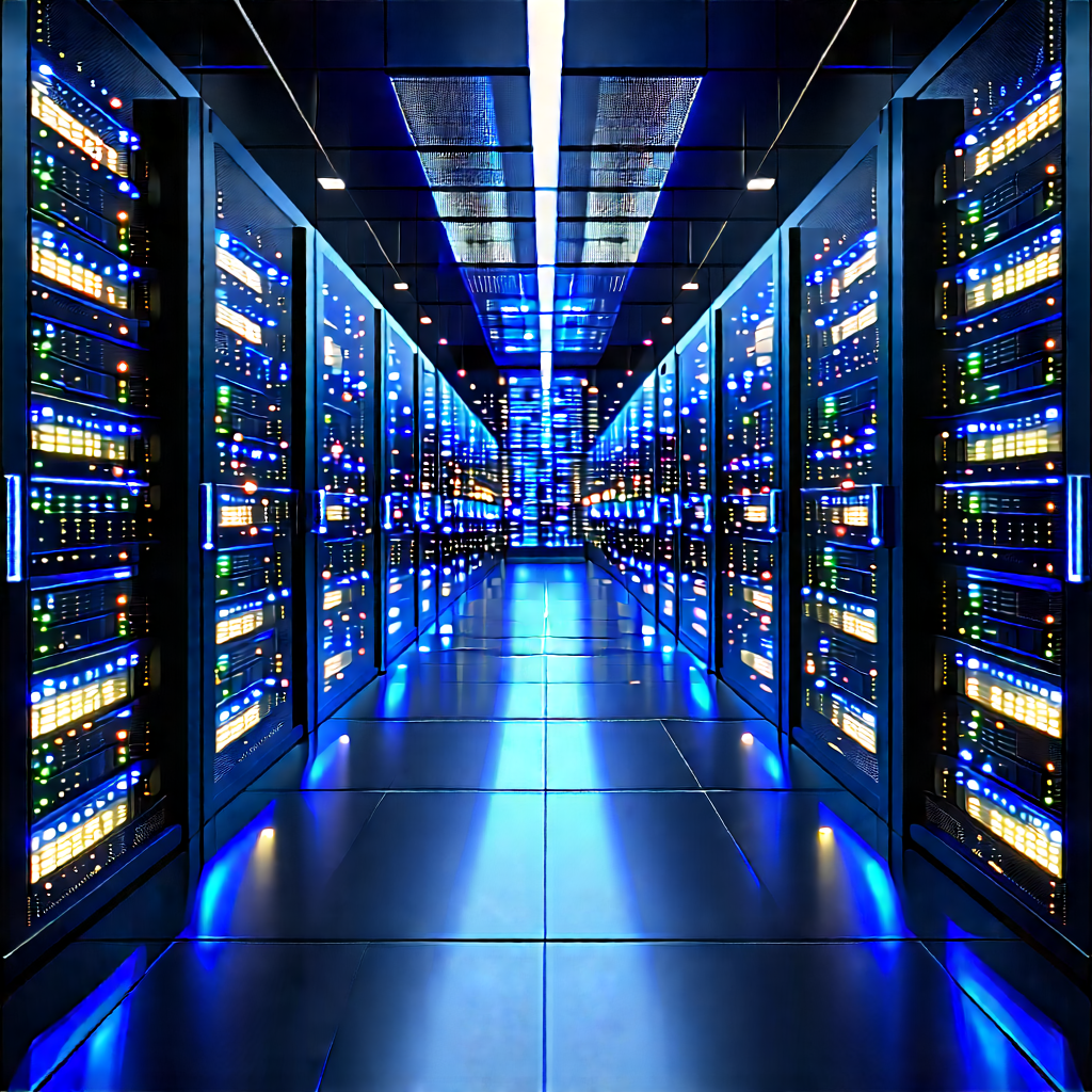 Server Rack With Data Streams With Large Room
