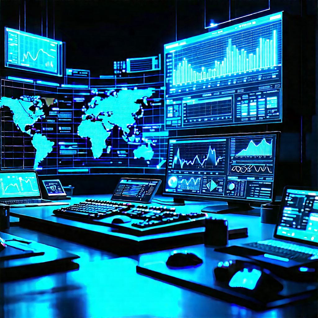 Financial Technology In Tech Office With Large Computer