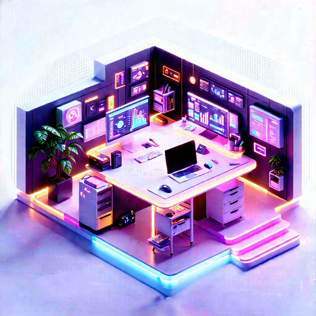 (futuristic:1.25) Tech Startup Office With Image, There