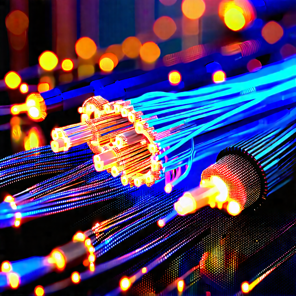 Close-up Of Fiber Optic Cables With Close-up Blue