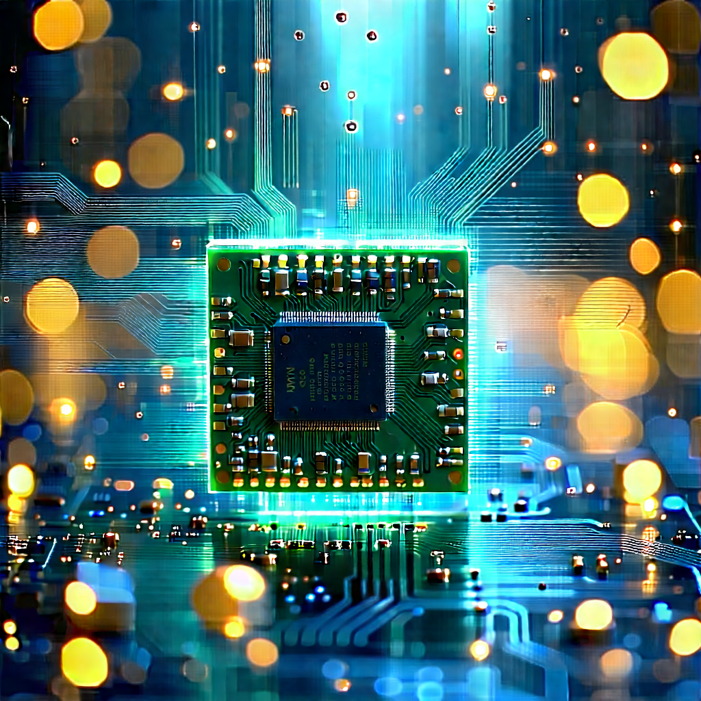 Circuit Board With Holographic Projection With Close-up Computer