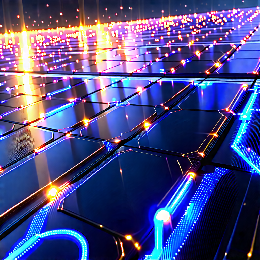 Solar Panel With Data Streams With Blue Light