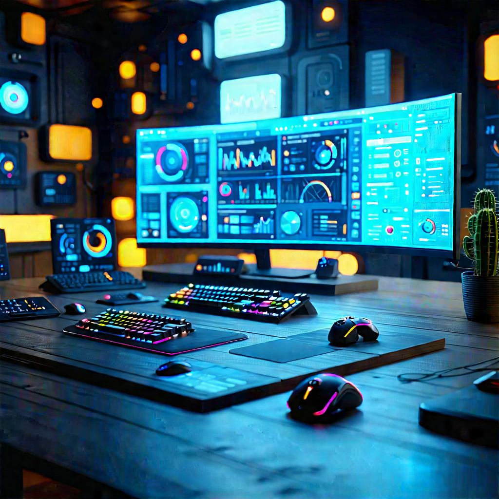 Futuristic (digital:1.15) workspace