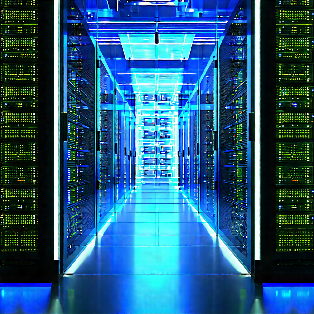 Server Rack With Blue Light Glow With Image, There