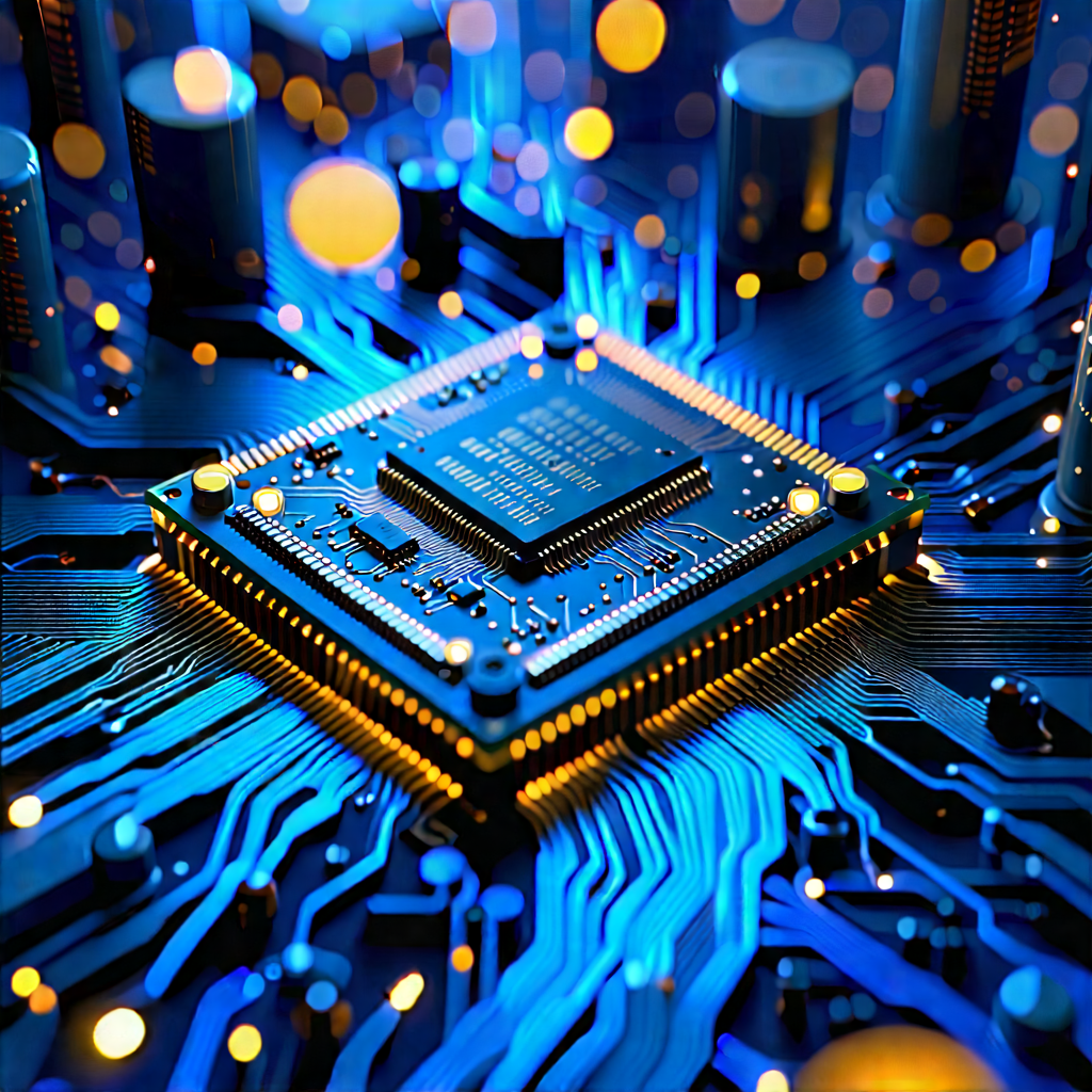 Microchip With Data Streams With Close-up Computer