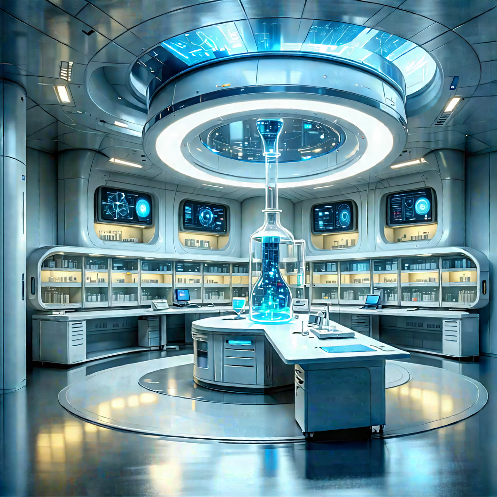 Futuristic Research Laboratory With Image, There