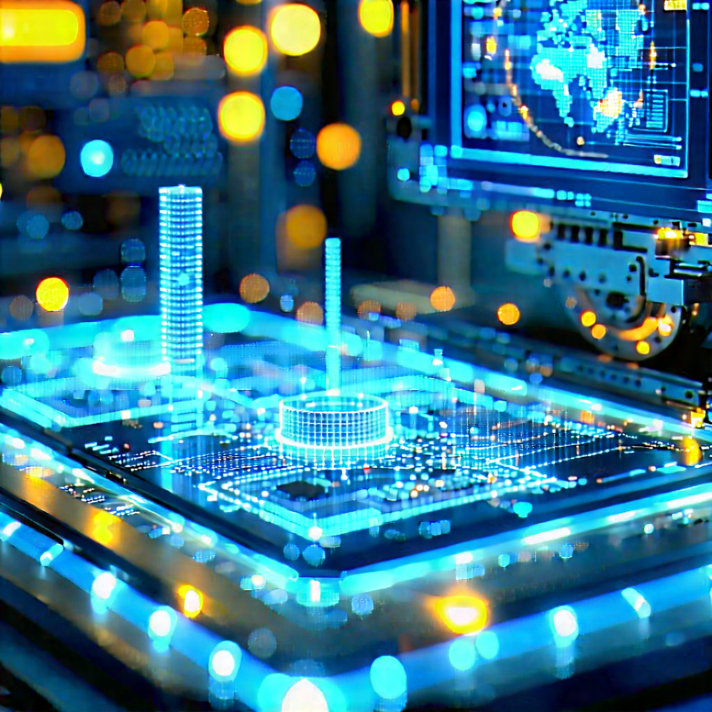Educational Technology In Manufacturing Facility With Futuristic Cityscape