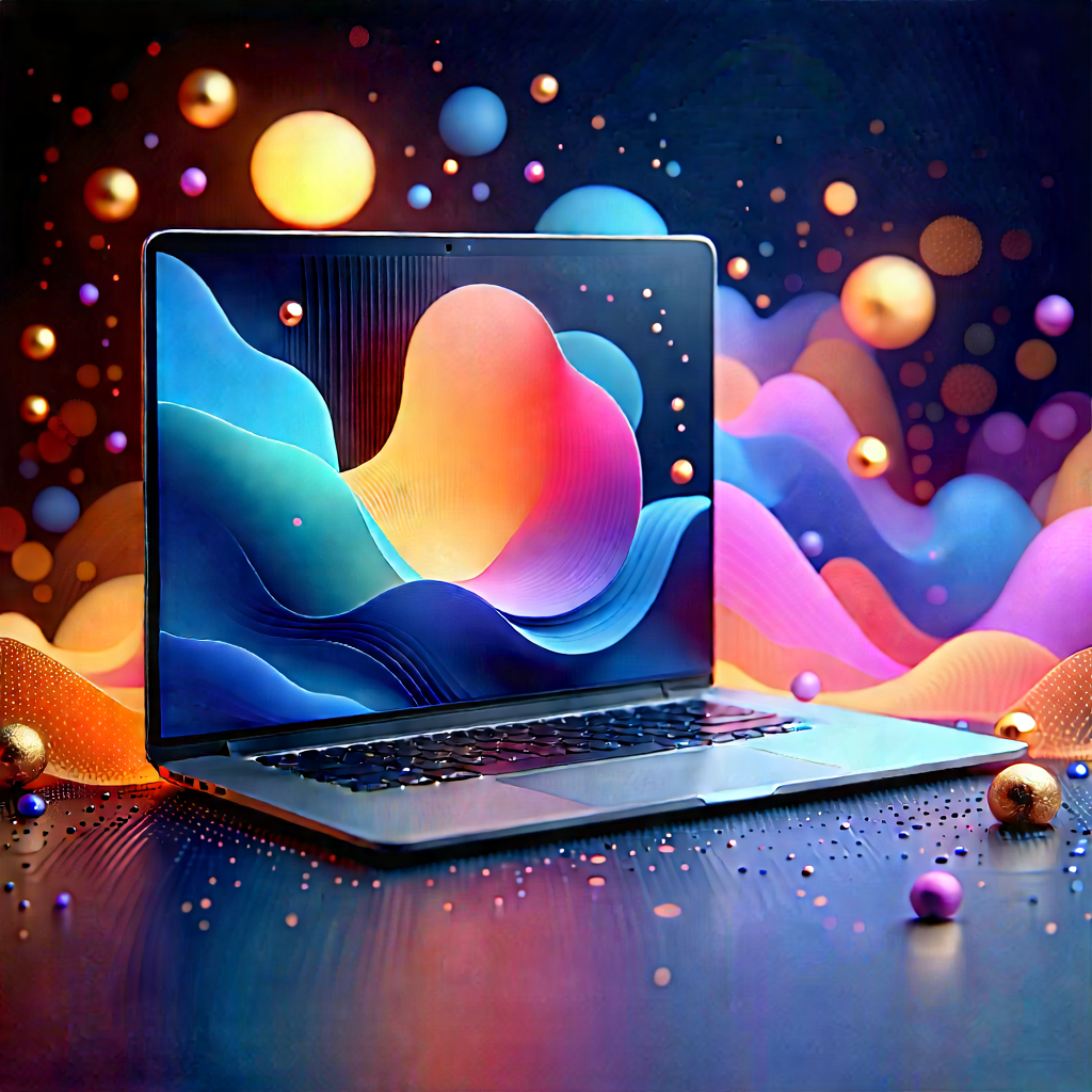 Laptop With Digital Artwork With Laptop Computer