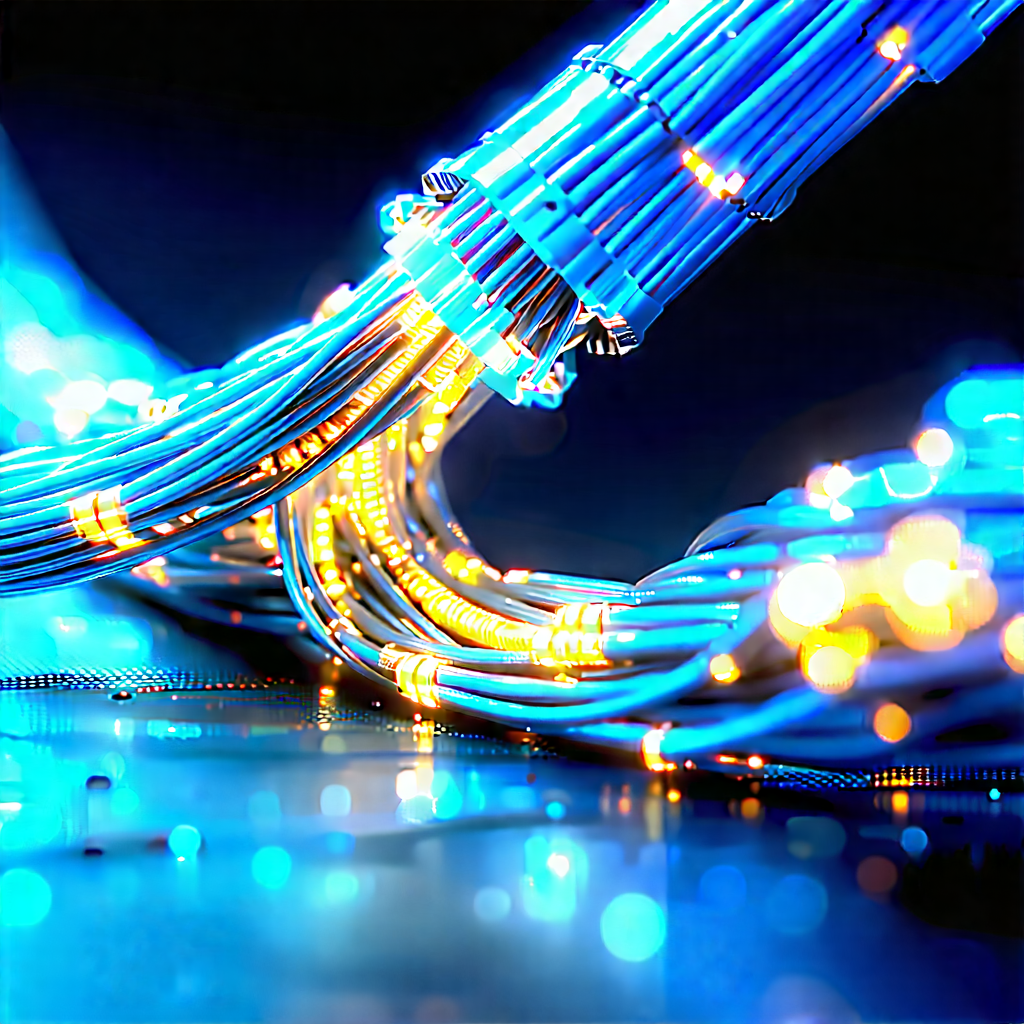 Close-up Of Fiber Optic Cables With Close-up Blue