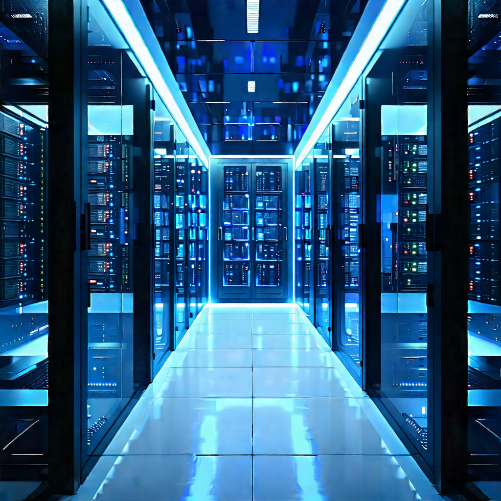Futuristic Server Room With Large, Well-lit