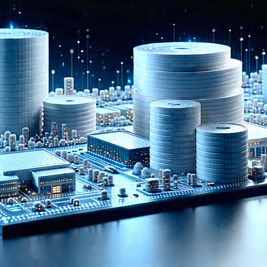 Financial Technology In Manufacturing Facility With Futuristic Cityscape