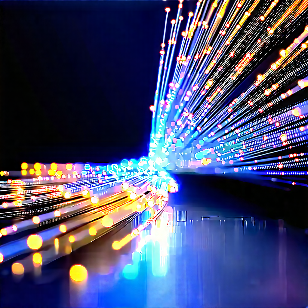 Close-up Of Fiber Optic Cables With Blue Light