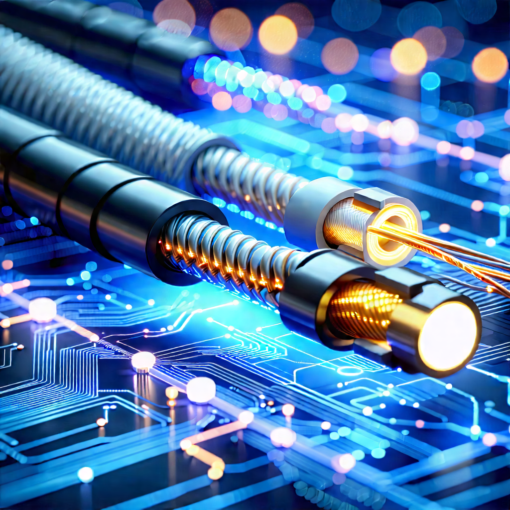 Close-up Of Fiber Optic Cables With Close-up Computer