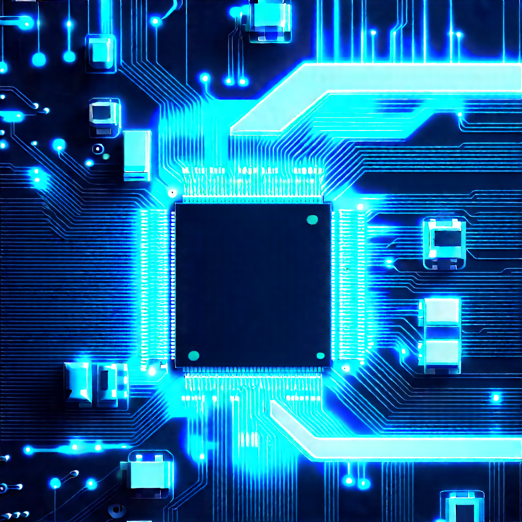 Circuit board with blue light glow