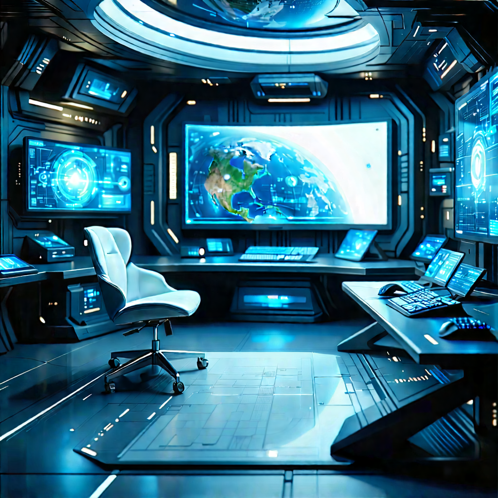 (futuristic:1.45) Digital Workspace With Image, There