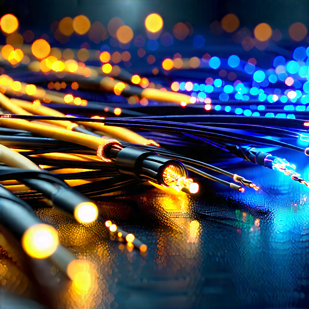Close-up Of Fiber Optic Cables With Close-up Bunch