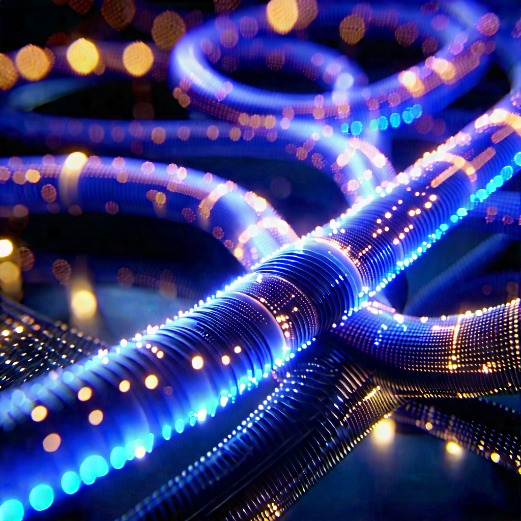 Close-up of fiber optic cables